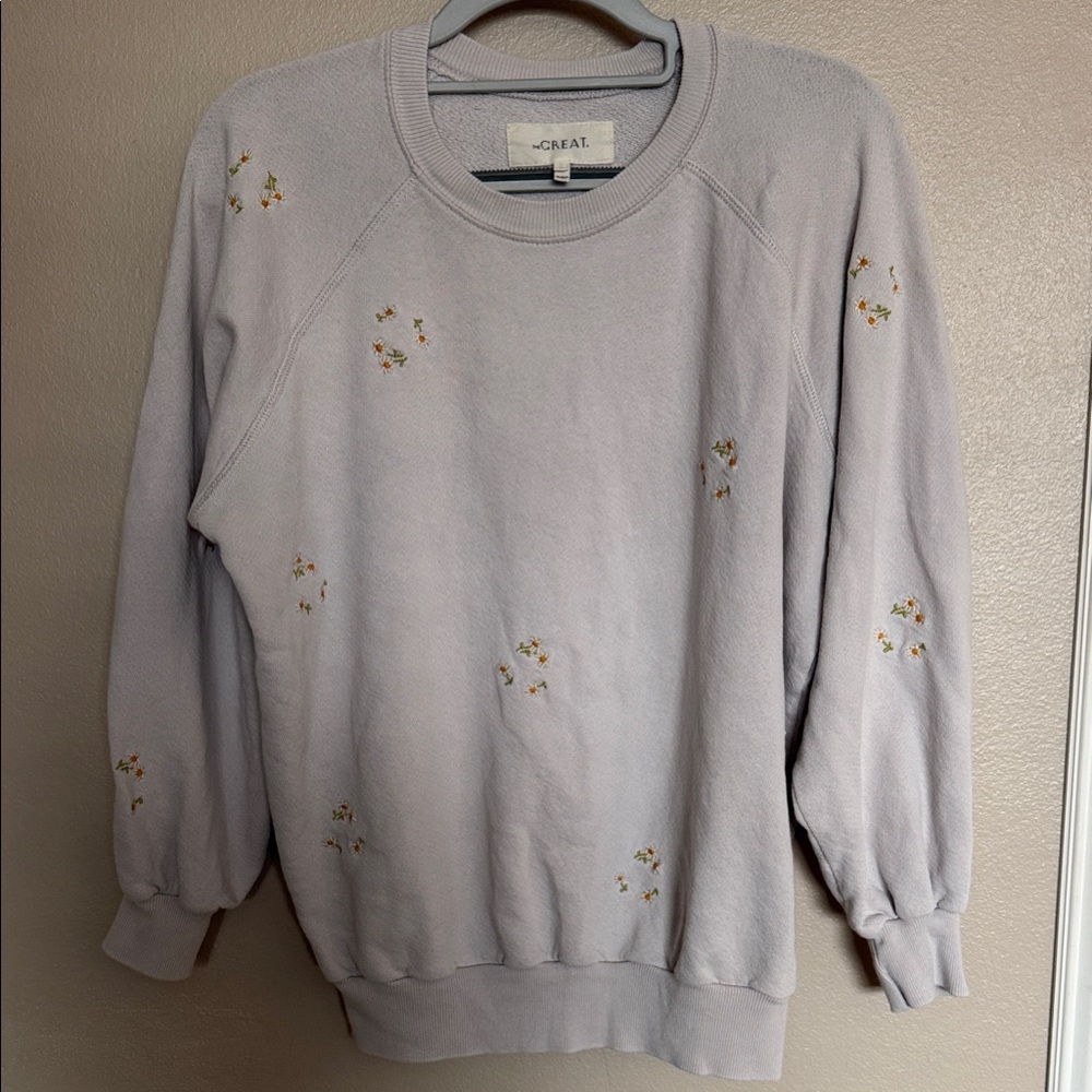 THE GREAT. Light Gray Floral Women's Sweater